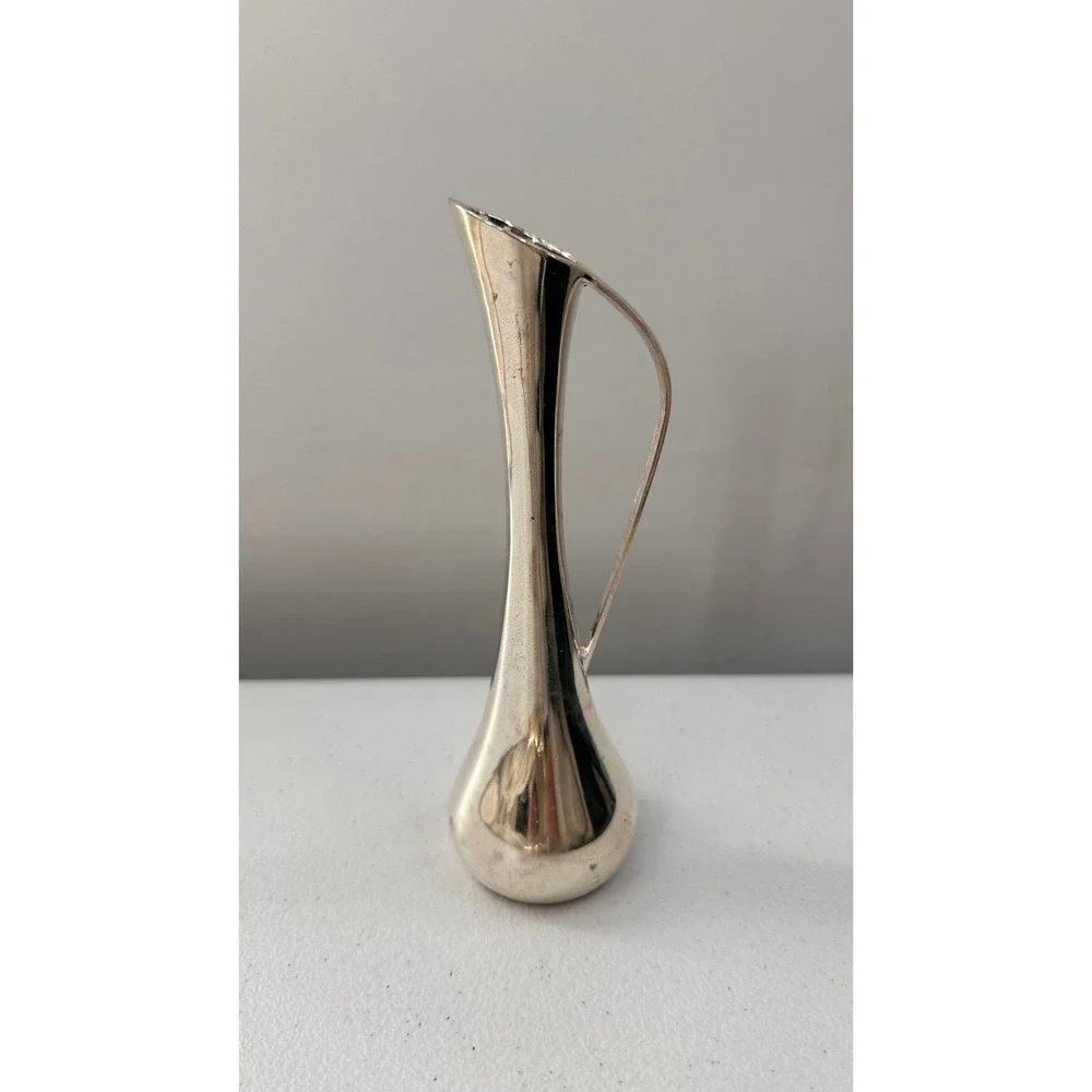 Vintage Bud Vase Pitcher Set Silver Gold Tone Mid Century Modern Farmhouse Decor